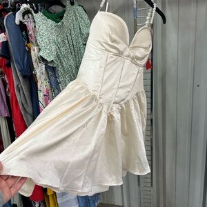 Fashion Nova Cream Satin Dress